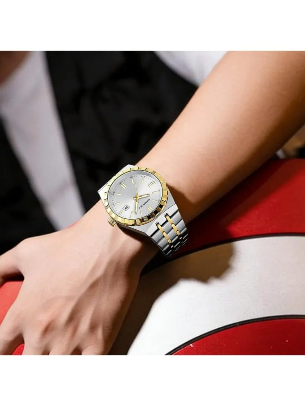 Men's Silver Gold White Luxury Luminous Analog Quartz Fashion Casual Wrist Watch